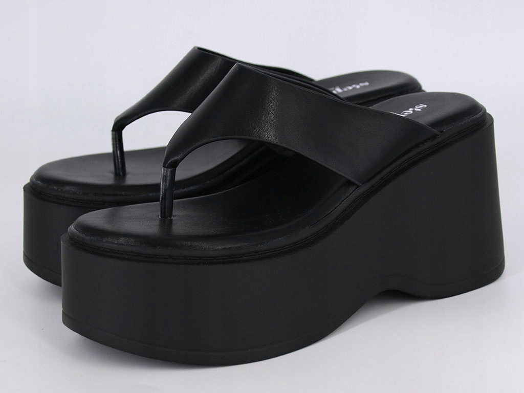 JAPONKI KLAPKI NA WYSOKIEJ PLATFORMIE CZARNE BUTY LETNIE DAMSKIE 39 Rozmiar 39