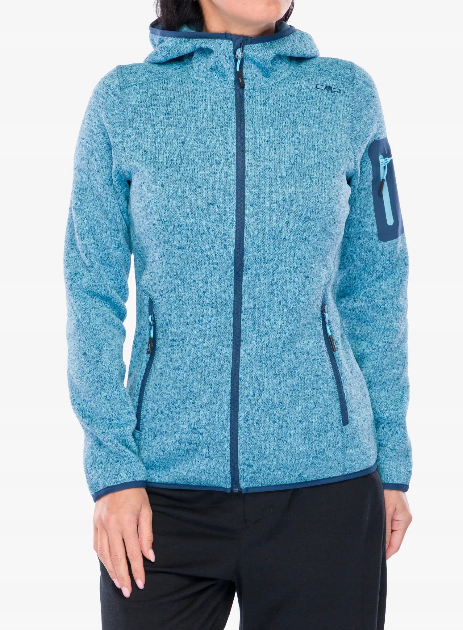 Fleecová Mikina dámský Cmp Londra Fix Hood Jacket Knitted topazio/blue ink 40 (M)