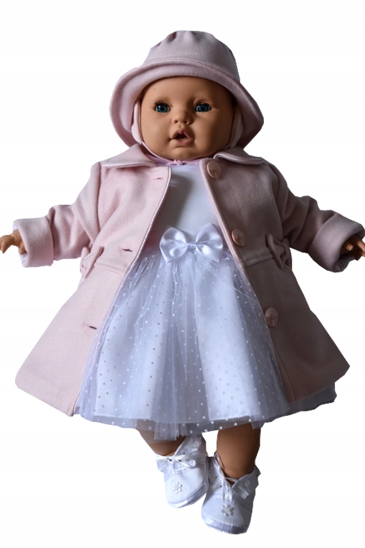 KOMPLET chrzest WIOSNA płaszcz FLAUSZ sukienka 68