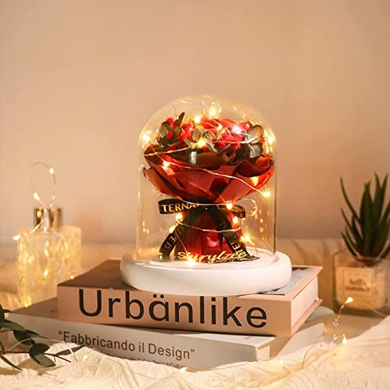 Wieczna róża w szkle bukiet LED prezent dla niej Wysokość 1 cm