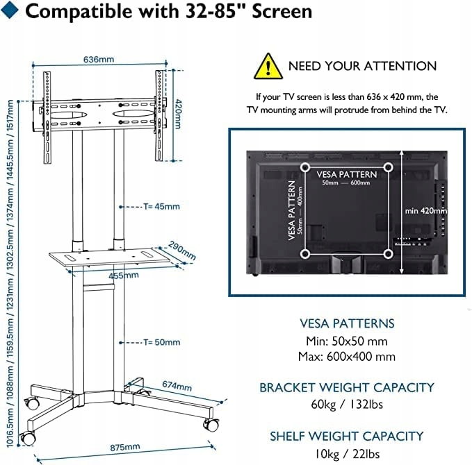 Mobilny STOJAK TV Stand do Telewizora LCD 32-85' Marka Bontec
