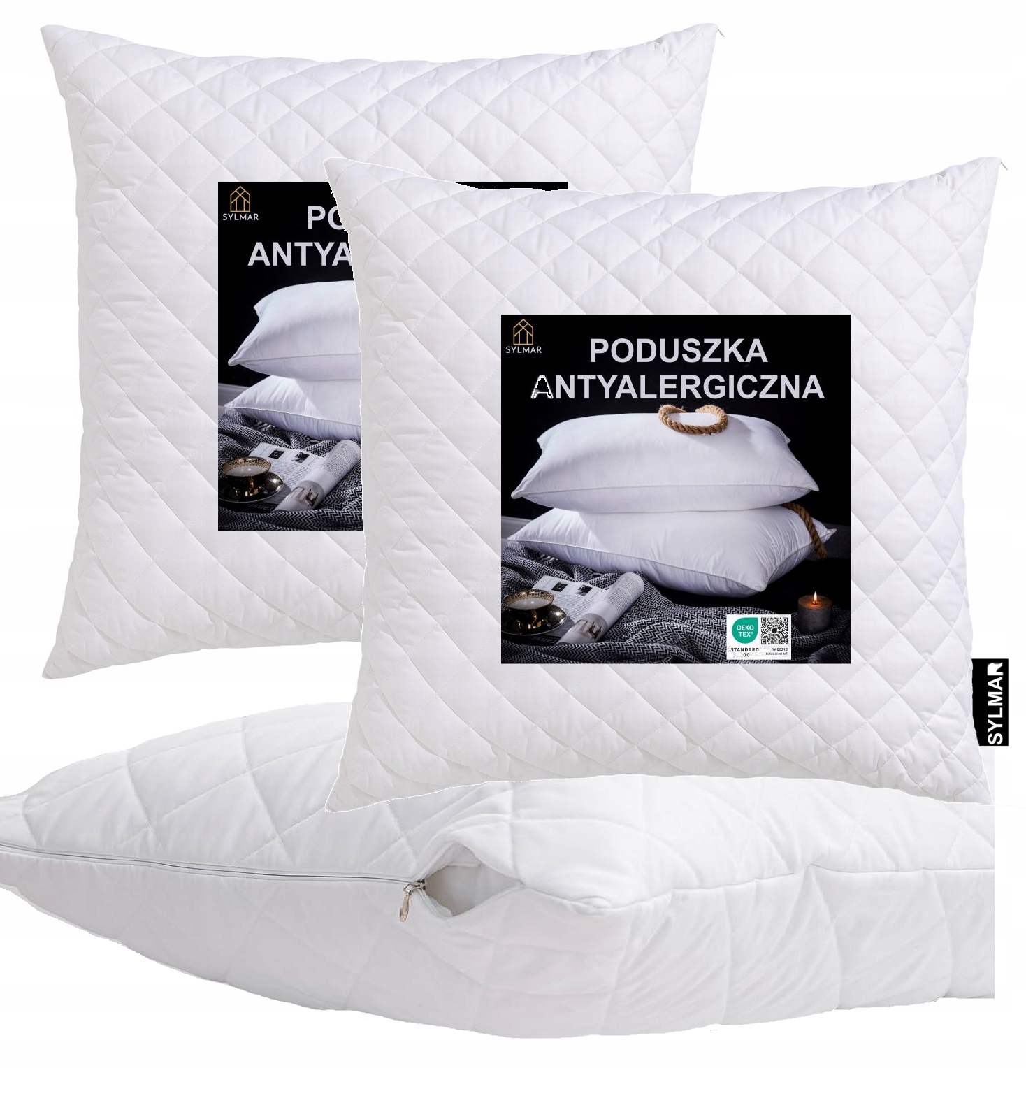 2x Polštář Prošívaná Vysoká 70x80 cm Antialergický Měkký Na Zip Kulička