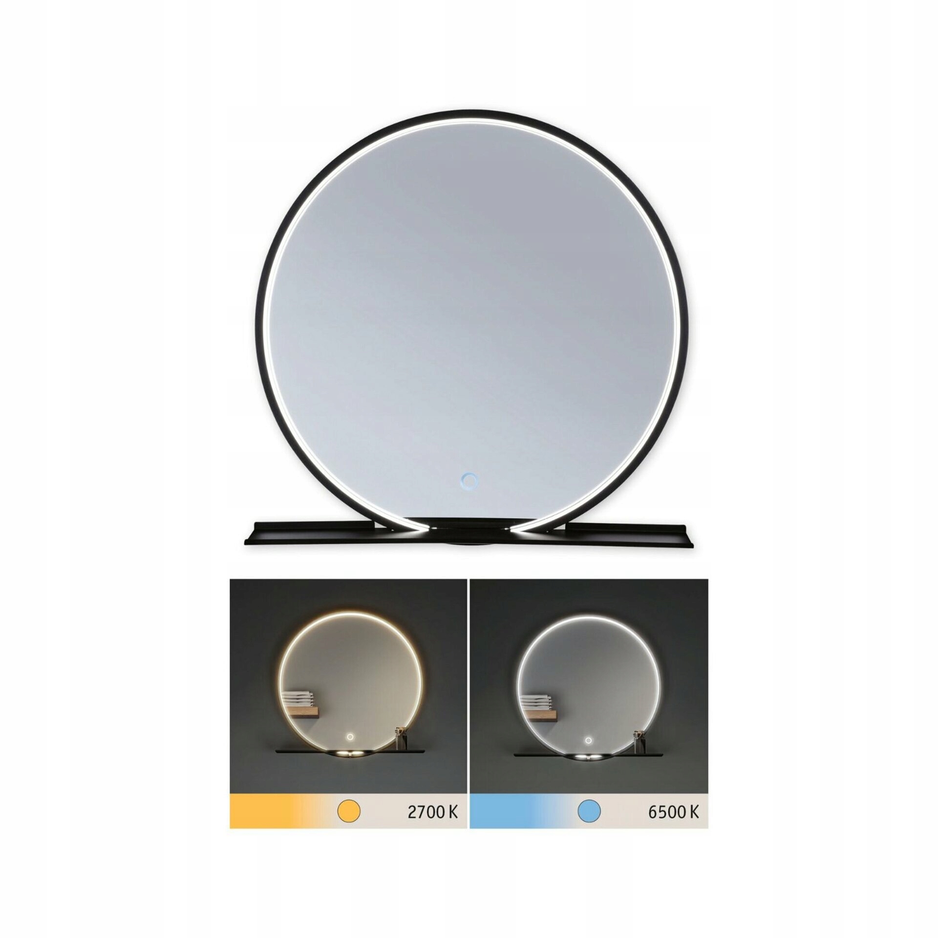 Paulmann Led zrkadlo Miro 500 mm IP44, čierna mat, meniteľná biela, 10,5W