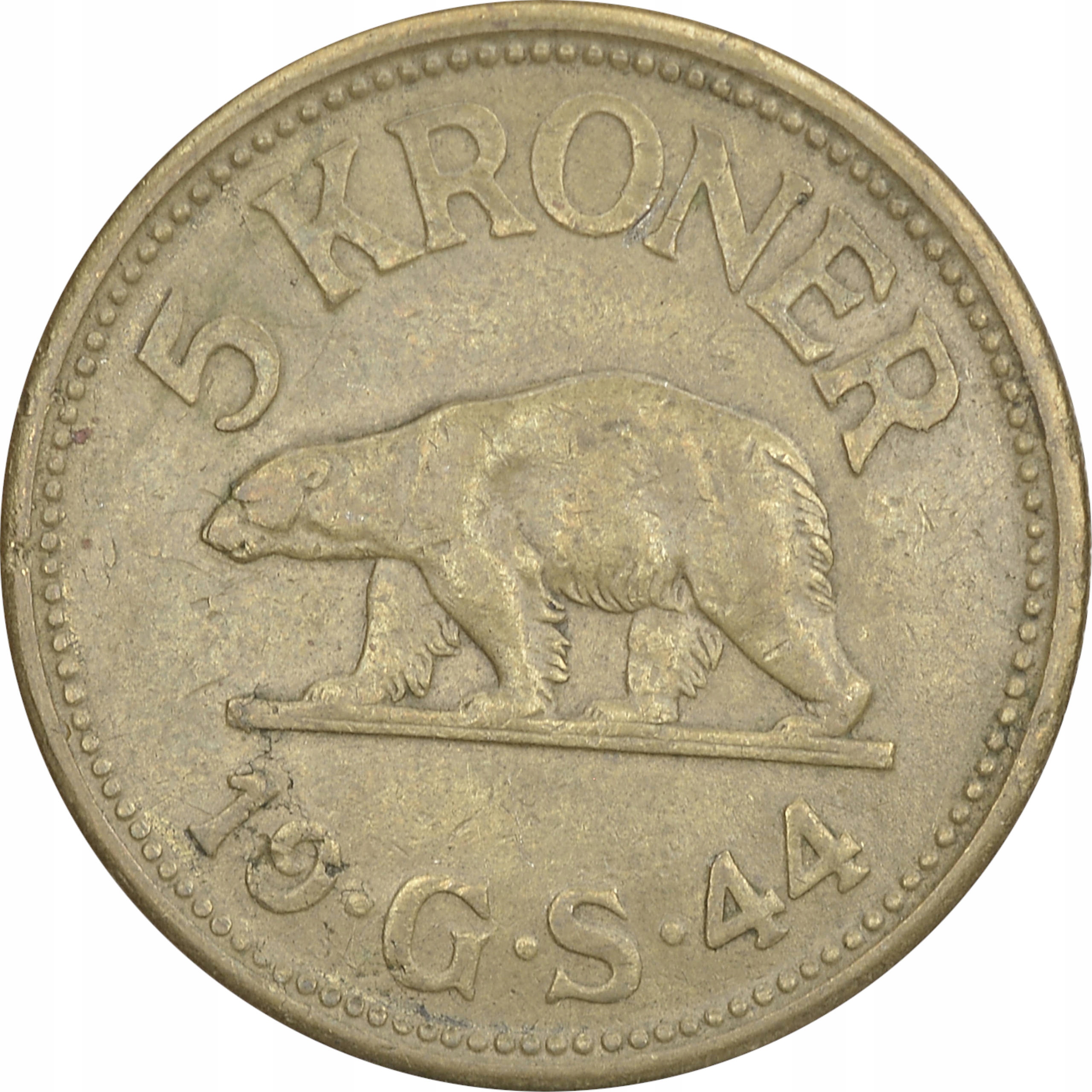 2.GRENLANDIA, 5 KORON 1944 rzadka