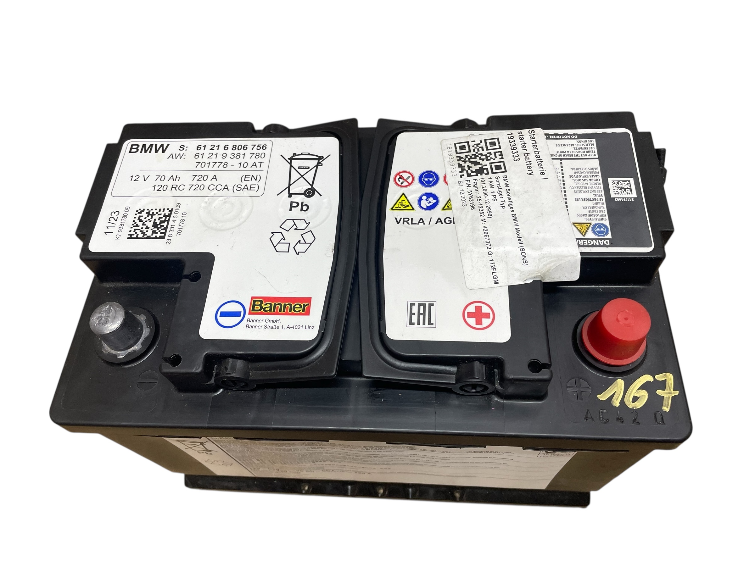 AKUMULATOR AGM BANNER START - STOP 12V 70AH 720A BMW 2023R Original