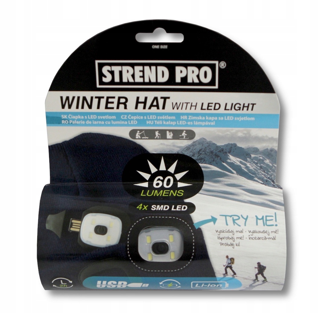 CZAPKA ZIMOWA Z LATARKĄ 4xLED BEZPIECZNA GRANATOWA Rozmiar uniwersalny