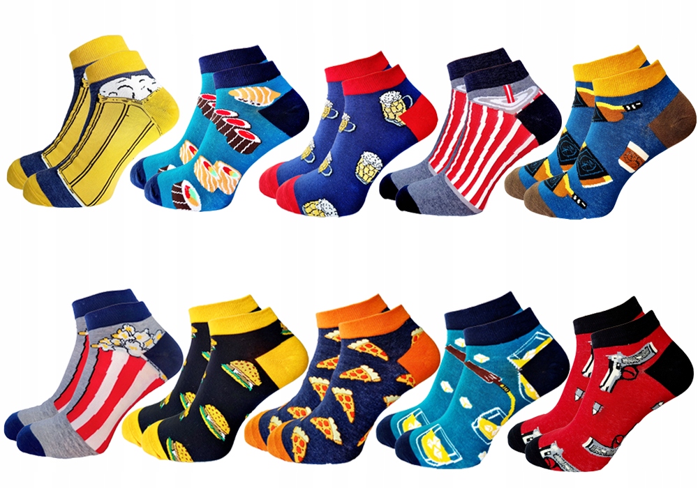 

10 x Kolorowe Stopki Skarpety Bawełna Śmieszne