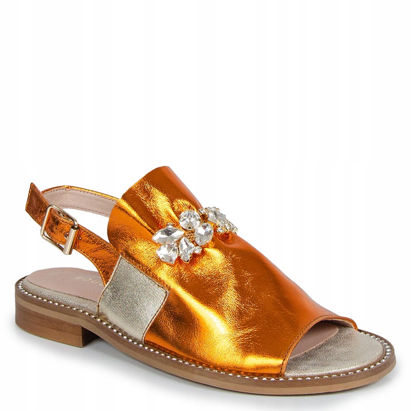 Boccato 1026 Kožené Sandály S Ozdobou Oranžové 36
