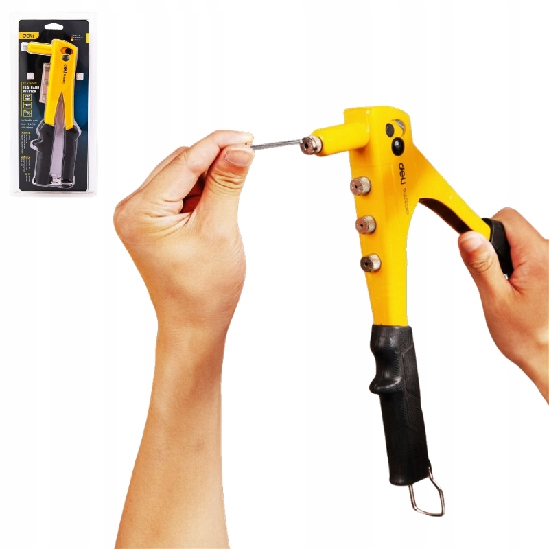 Nitownica ręczna Deli Tools 20CR z wymiennymi dyszami 2,4–4,8mm stal 10.5"