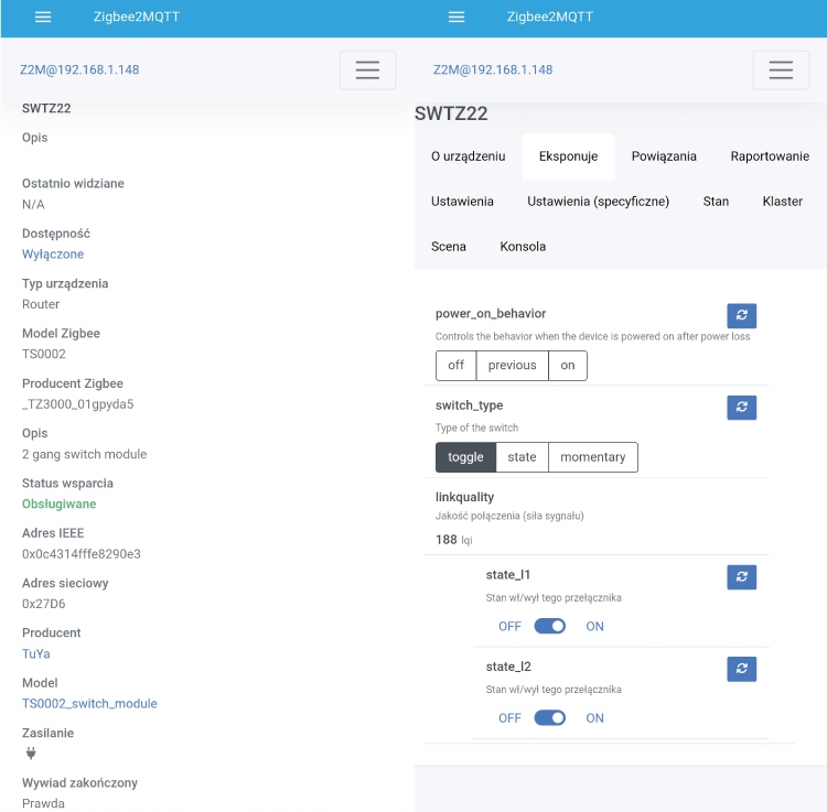 Moduł OXT mini przekaźnik 2 obwody ZigBee TUYA Zasilanie sieciowe