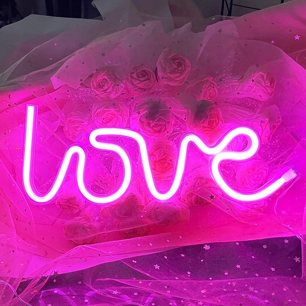 NEON LED NA ŚCIANĘ LAMPA USB NOCNA LOVE RÓŻOWY DEKORACJA DO POKOJU OZDOBA
