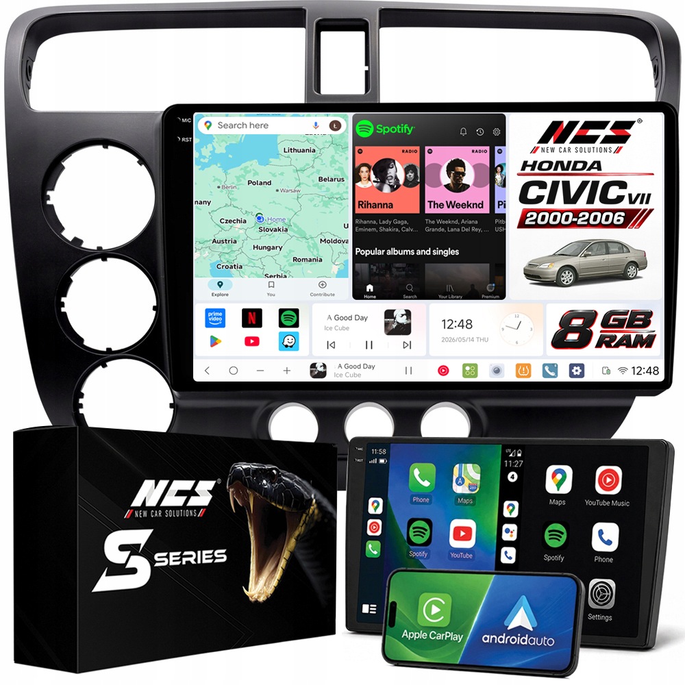 Rádio Navigace Ncs DS9 Honda Civic VII Sedan 2000-2006 Android 8GB Lte 9″