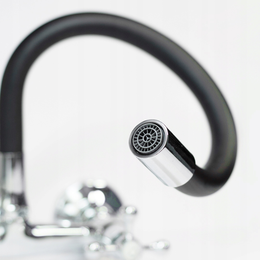 BATERIA KUCHENNA UMYWALKOWA ŚCIENNA GIĘTKA WYLEWKA CZARNA CHROMOWANA RETRO Marka Unitec