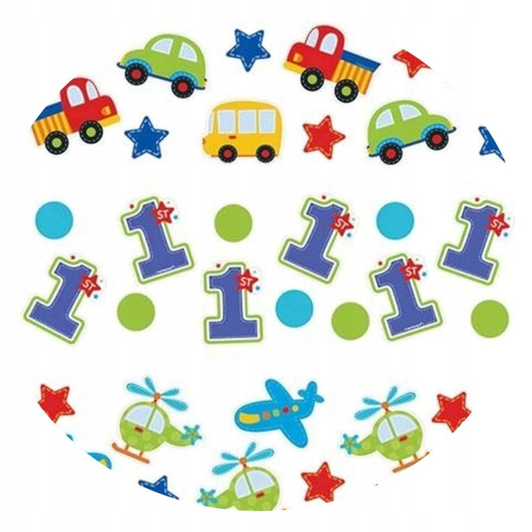 KONFETTI urodziny 1 ROCZEK dekoracja OZDOBA auta