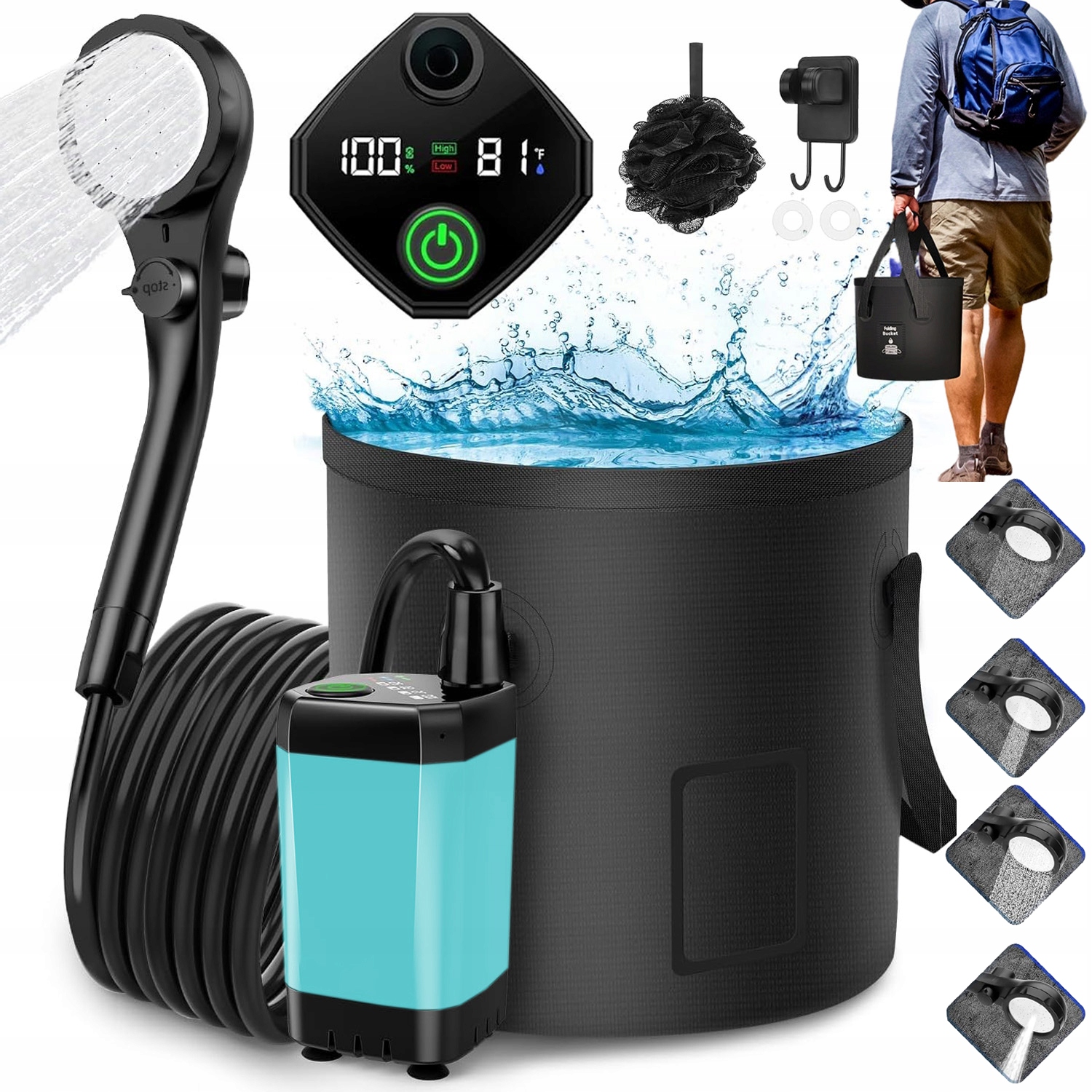 Přenosná Venkovní Sprchová Pumpa Camping S Velkou Akumulátor 6000 Mah