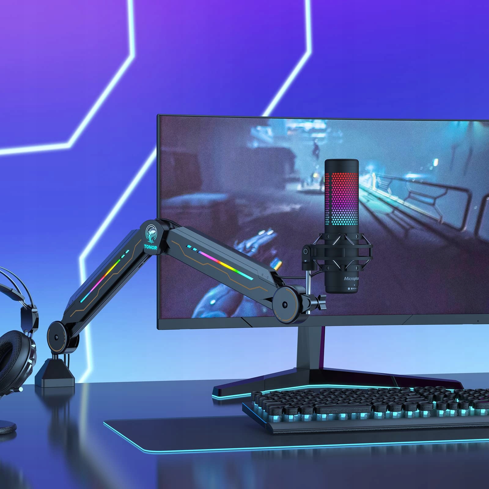 TONOR Gaming Mikrofon Ramię RGB Światło Regulowane dla Graczy — miniatura 7