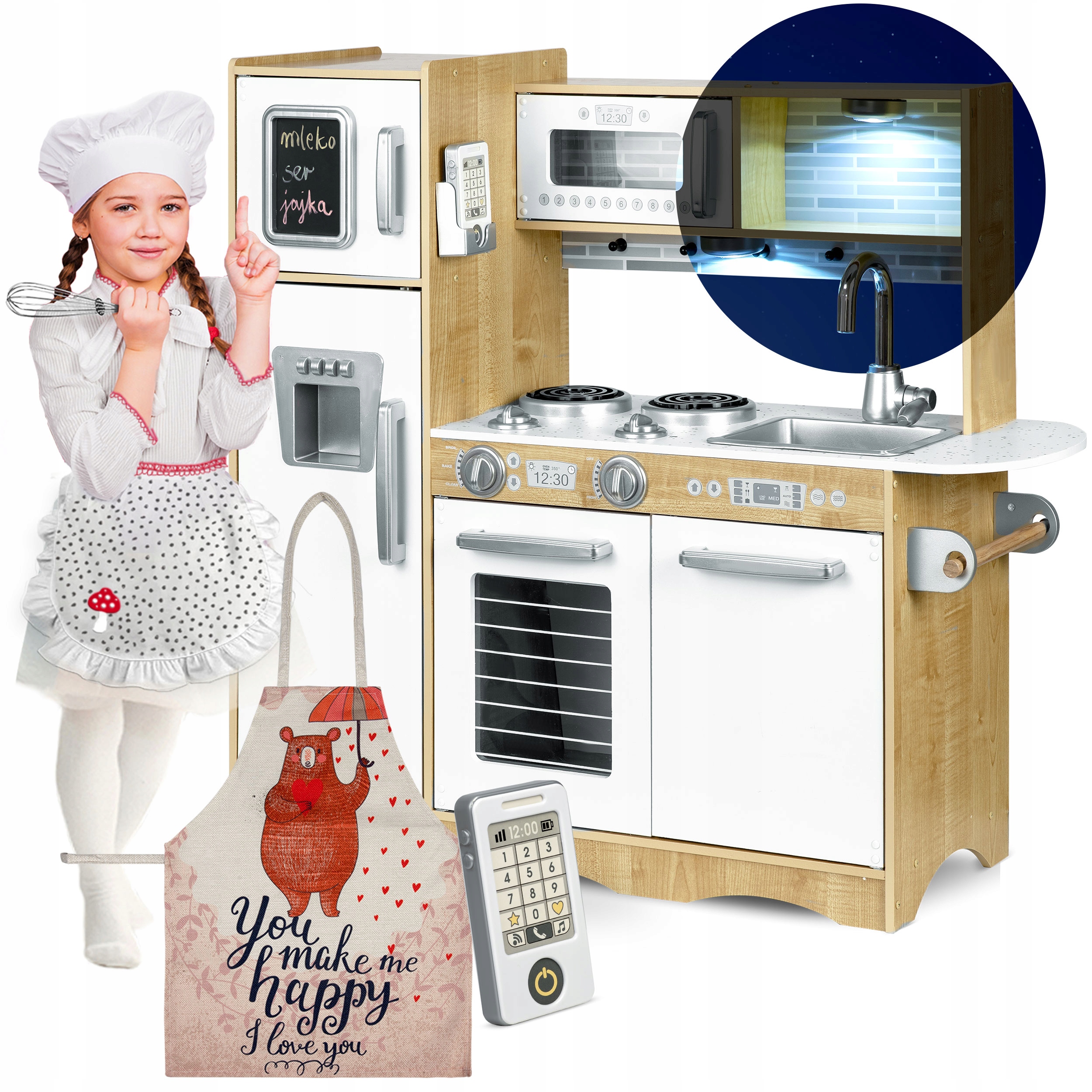 KUCHNIA DREWNIANA DLA DZIECI KUCHENKA DUŻA LED