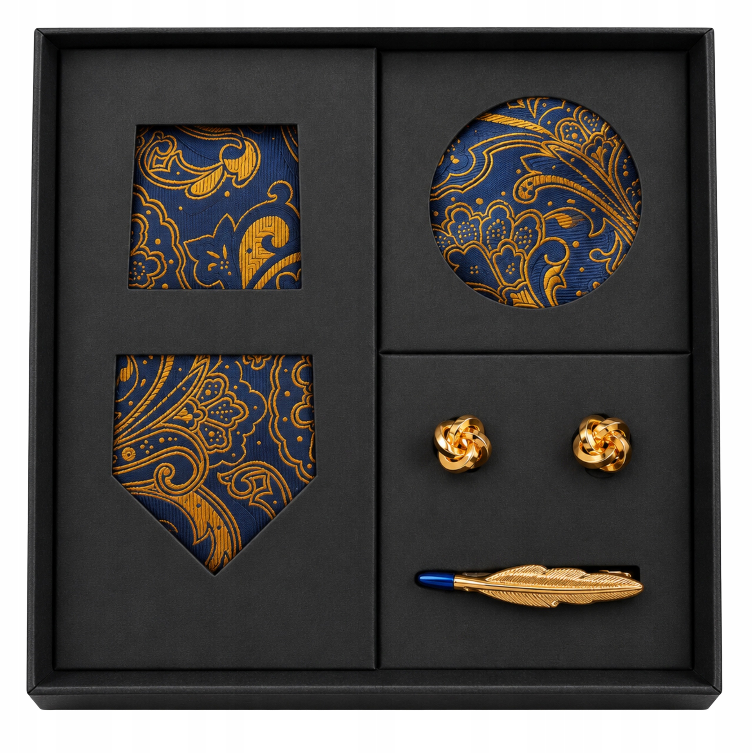 Dárková Sada Pánská kravata Kapesníček Sponky Zlaté Elegantní Dárek