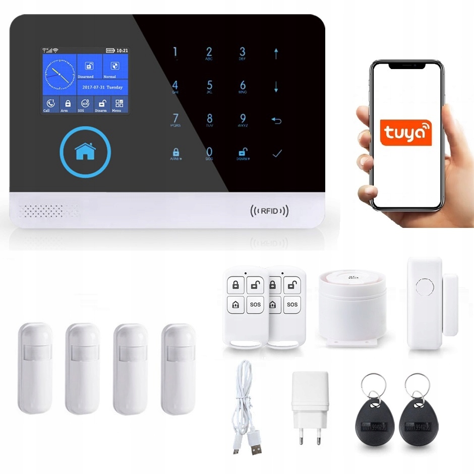 Bezdrôtový LCD Alarm 2.4" Gsm WiFi Tuya Smart V Poľštine 4xPIR