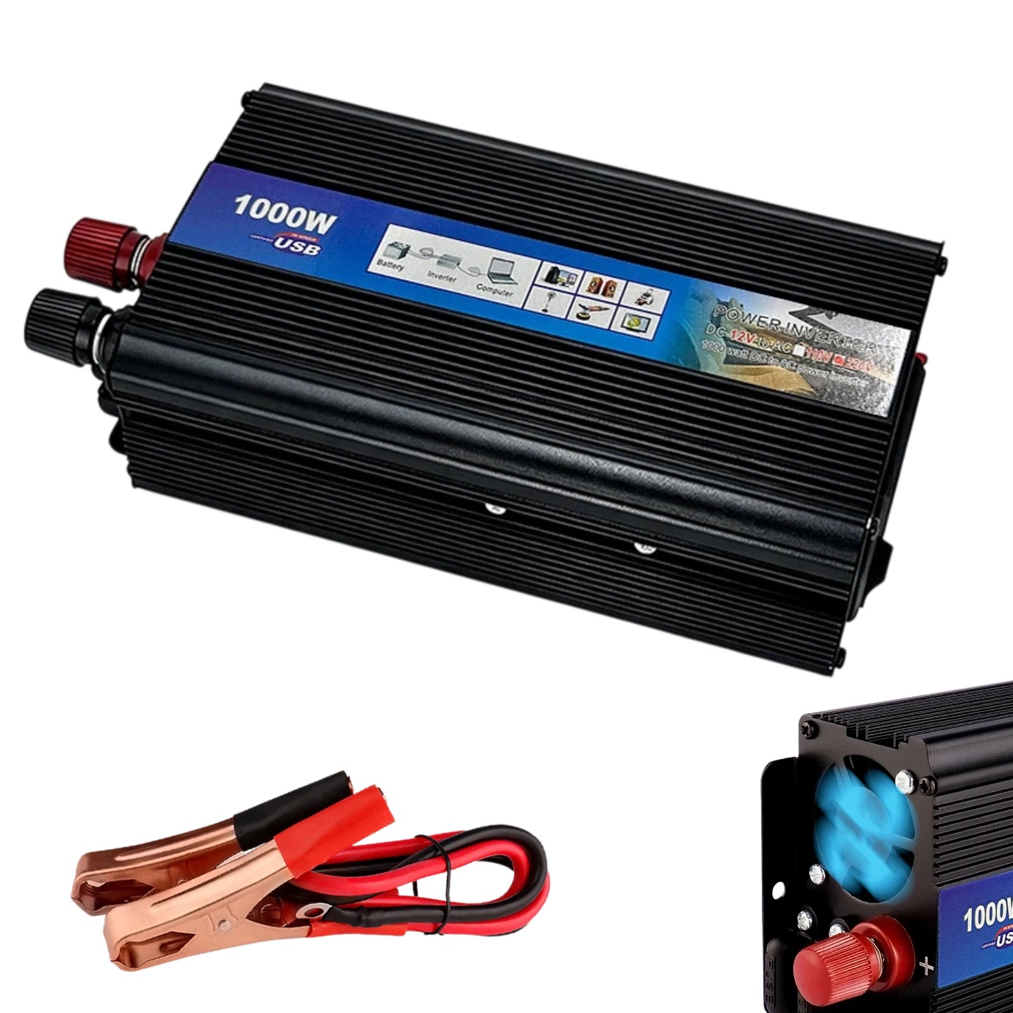 Przetwornica 12V 230V 1000W 2000W Samochodowa Napięcia Czysty Sinus Usb