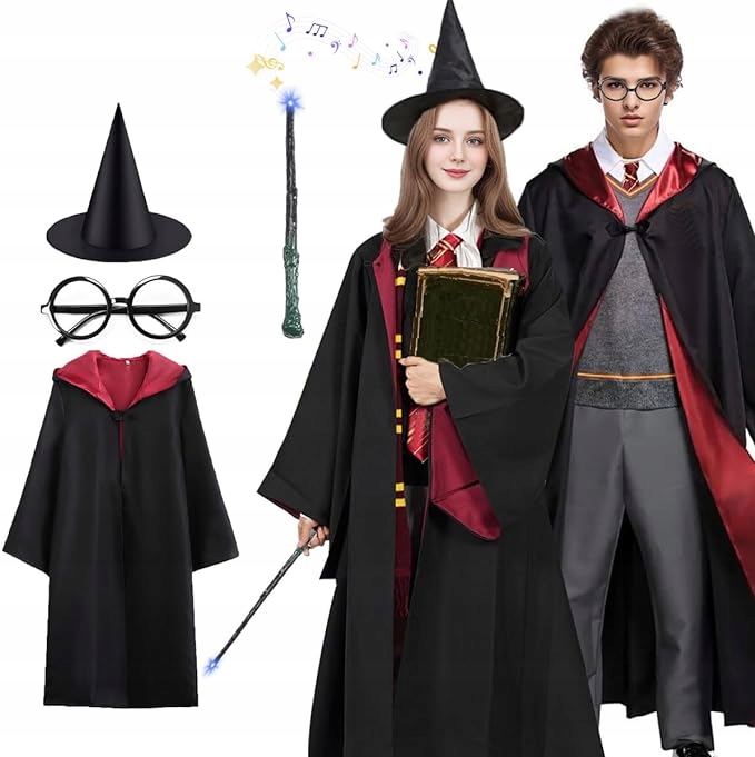 STRÓJ PRZEBRANIE HARRY POTTER PELERYNA CZARODZIEJA TOGA + akces Roz. L P785