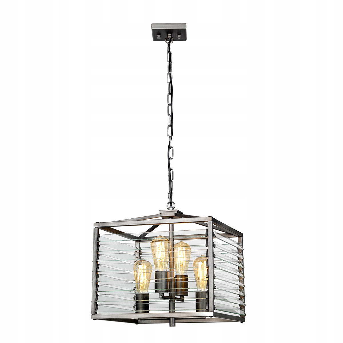 Industriálna závesná lampa, šedá, sklenená klietka do spálne, 4 body Elstead