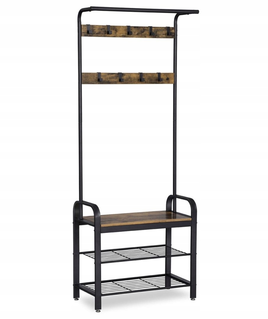 Věšák na oblečení, regál na boty, dřevěný Loft
