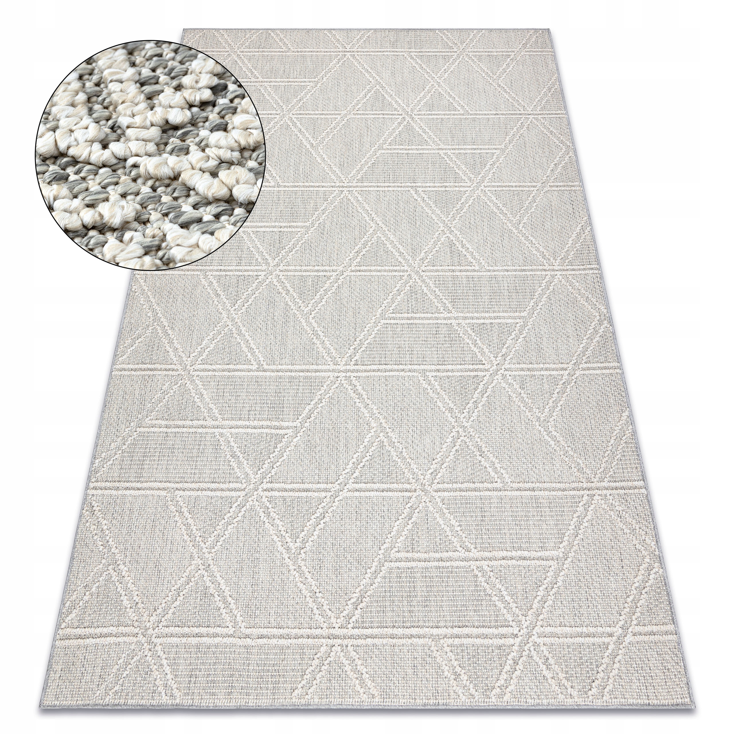 Plochý Tkaný Koberec Jersey Trojuholníky sivý sisal outdoor slučka 200x290 cm