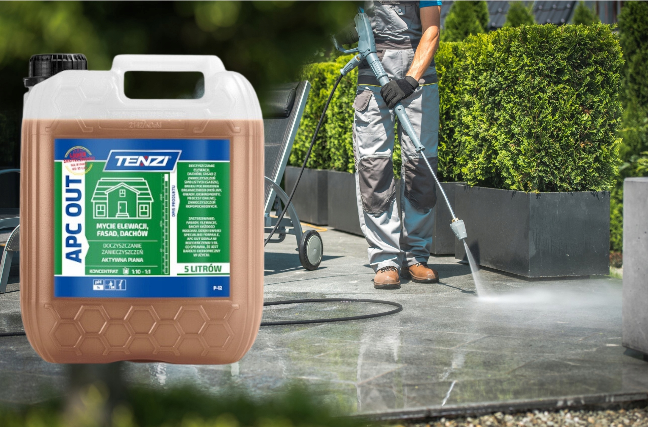 PŁYN DO MYCIA CZYSZCZENIA ELEWACJI DACHÓW ŚCIAN APC OUT 5L TENZI RĘKAWICZKI Marka Tenzi