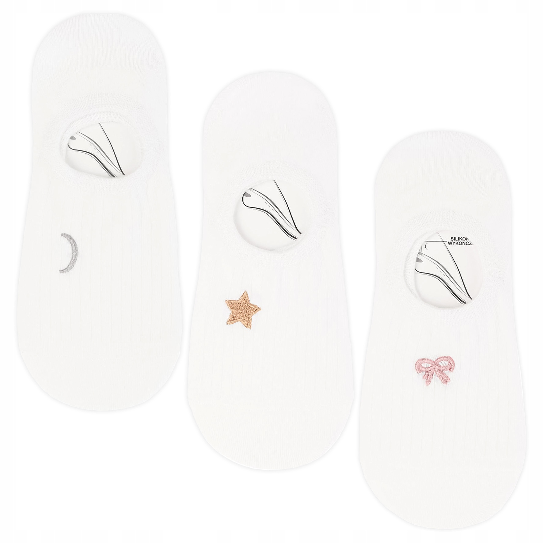 Krátké ponožky 3 Páry, žebrované baleríny s výšivkou Moraj 35-38