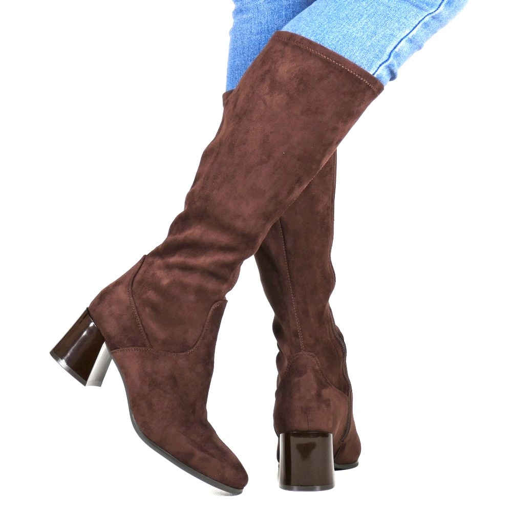 Kozačky Na Stabilním Podpatku Kotníkové Boty Ke Kolenům Módní Hnědé Z6
