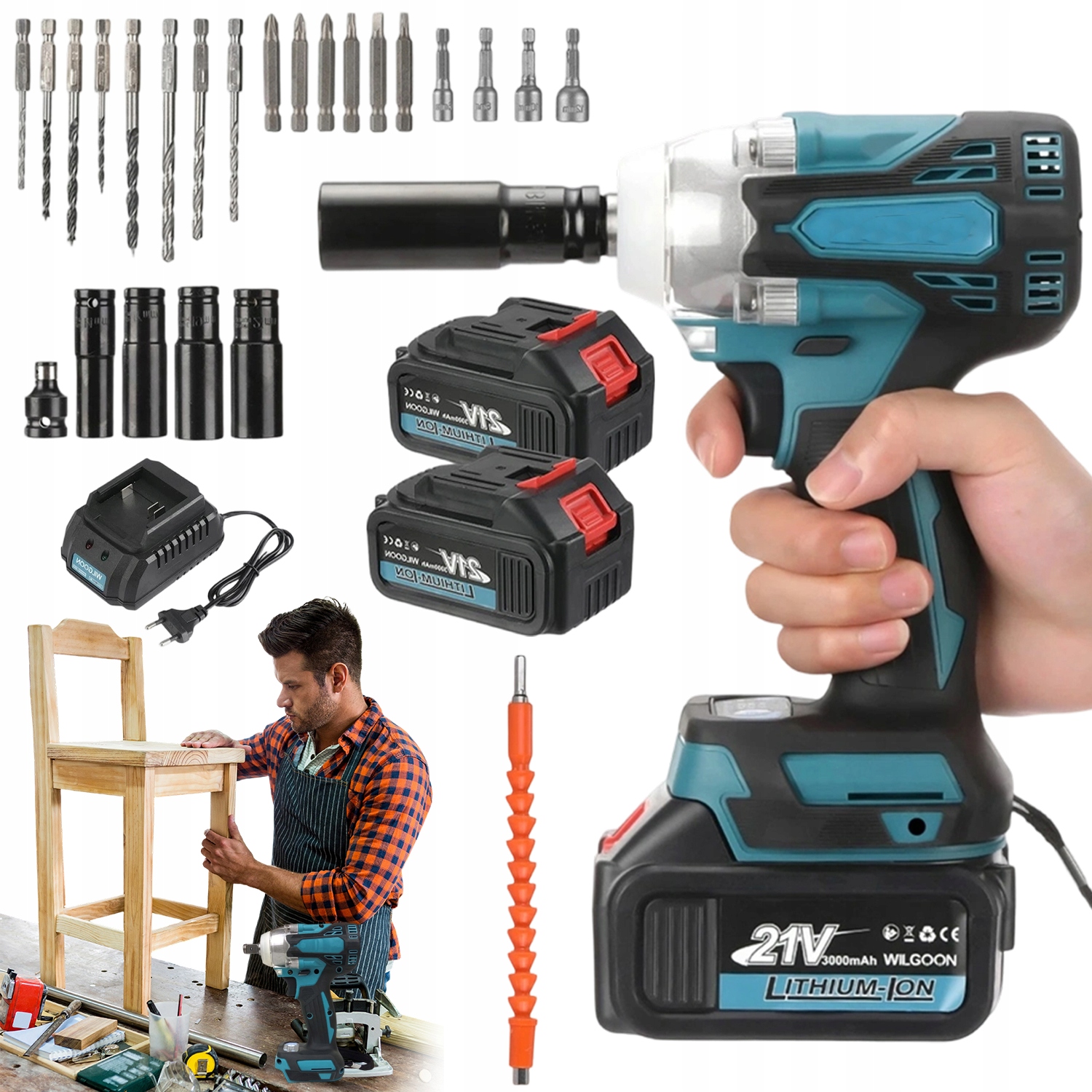 Elektrický Rázový Utahovák 3200 Nm S Ergonomickou Rukojetí A Led Lampou