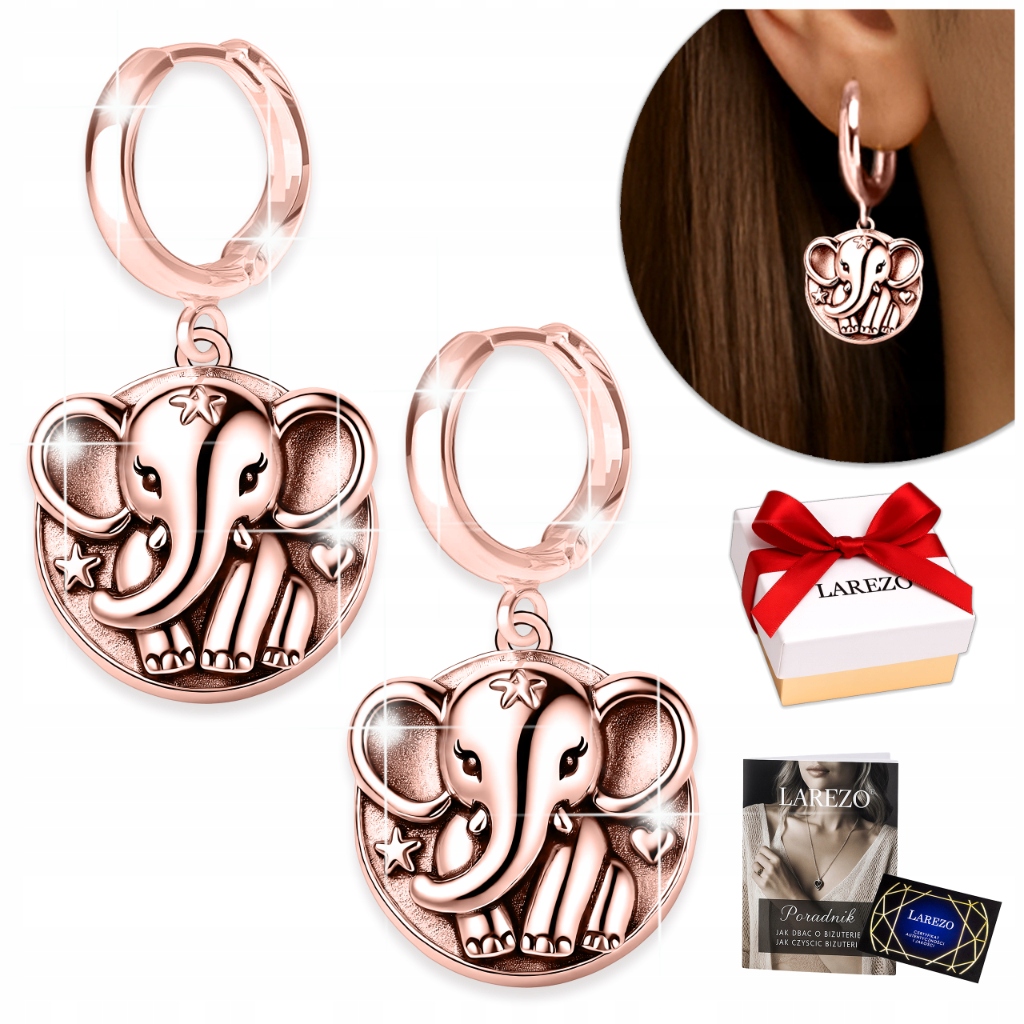 Slon Náušnice závěsné sloni, kroužky se slonem, Stříbro 925