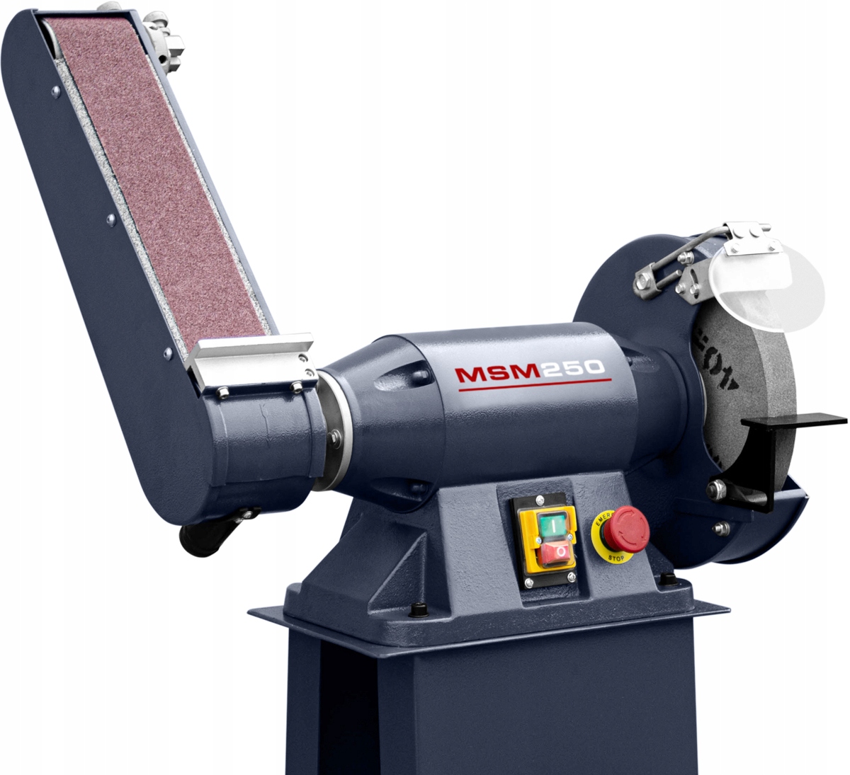 PRZEMYSŁOWA STOŁOWA SZLIFIERKA TAŚMOWA TARCZOWA Z PODSTAWĄ MSM250 Stan opakowania oryginalne