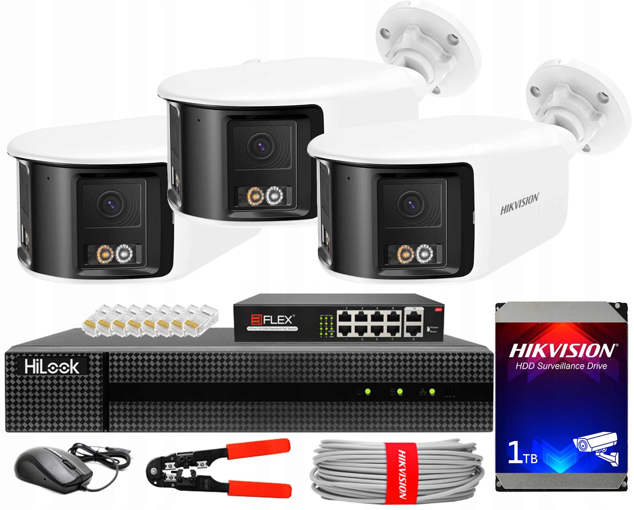 Sada pro Ip monitorování DS-2CD1T83G2P-LIUF/SL 3 kamery 8MPx Panorama PoE