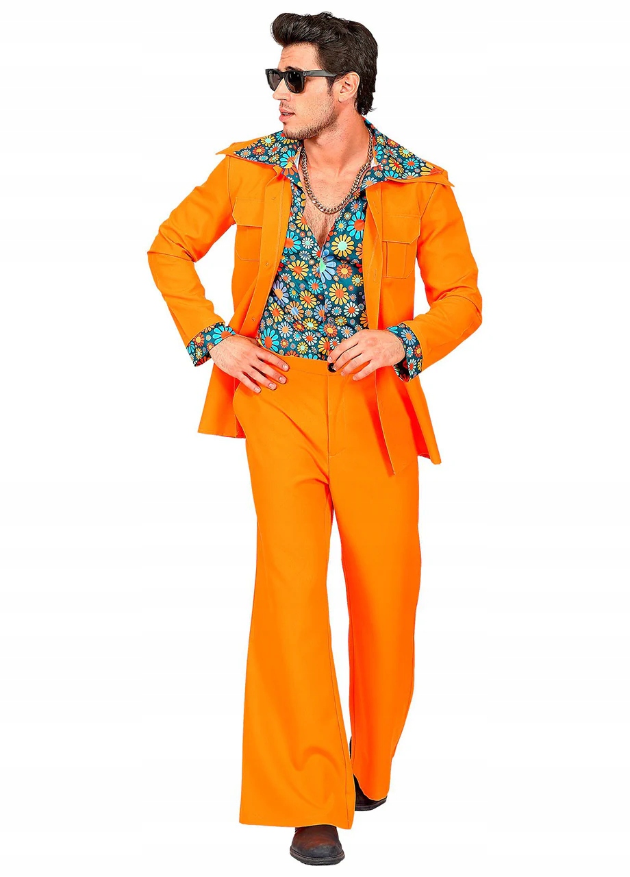 Oblek Disco Oranžový 70. léta Pánský převlek Prl XL