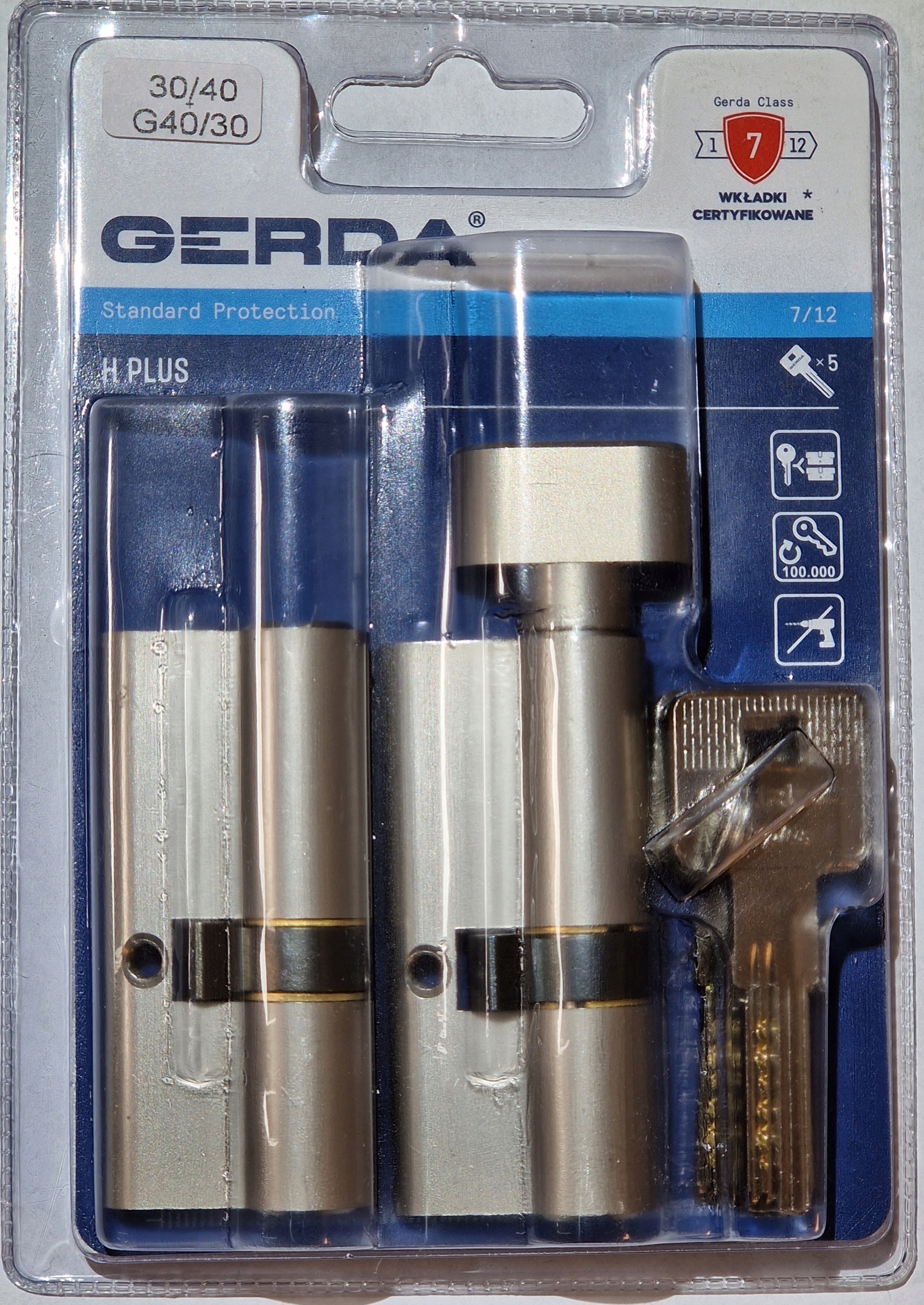 Wkładki Gerda H Plus Zestaw 40G/30 i 30/40 Satyna system jednego klucza