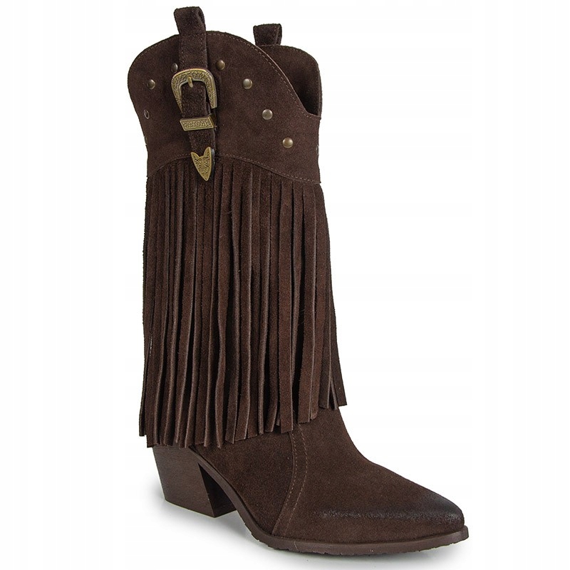 Laroni 3871 Čokoládové Kožené Kozačky S Třásněmi 39