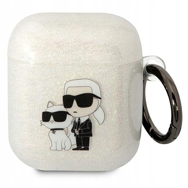 Etui Karl Lagerfeld Glitter Karl&Choupette na AirPods 1/ 2 przezroczyste
