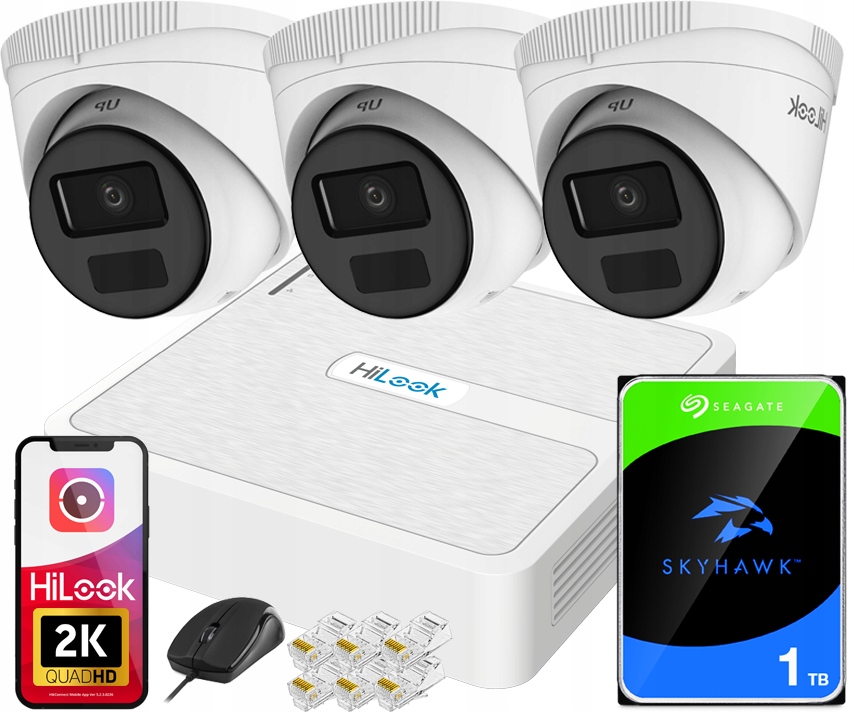 Sada pro monitorování 3 kamer 4MPx 2K+ IPCAM-T4-P PoE HiLook od společnosti Hikvision