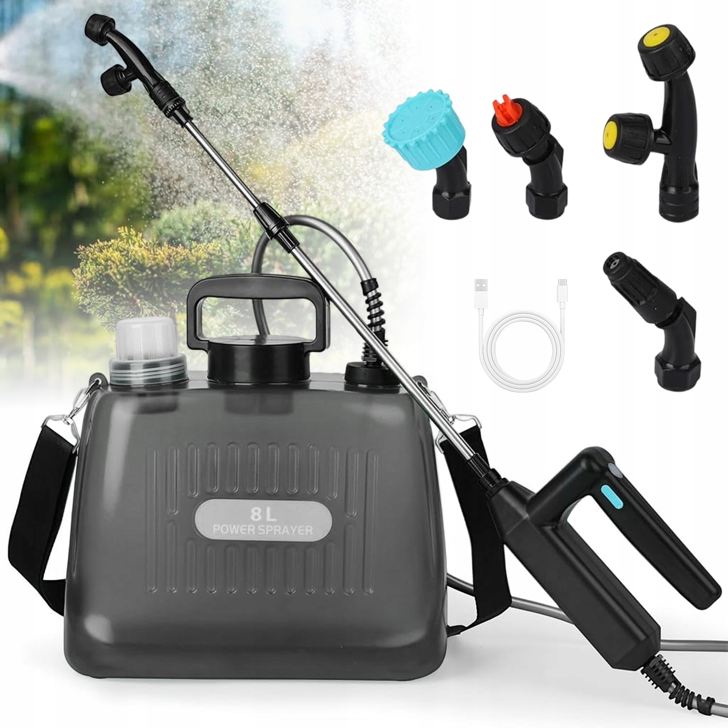 Elektrický Akumulátorový Postřikovač 8 L Rameno Se 4 Tryskami Na Zalévání