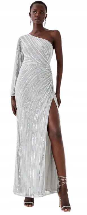 Coast Stříbrné Šaty Na Jedno Rameno S Flitry 38 Hkl