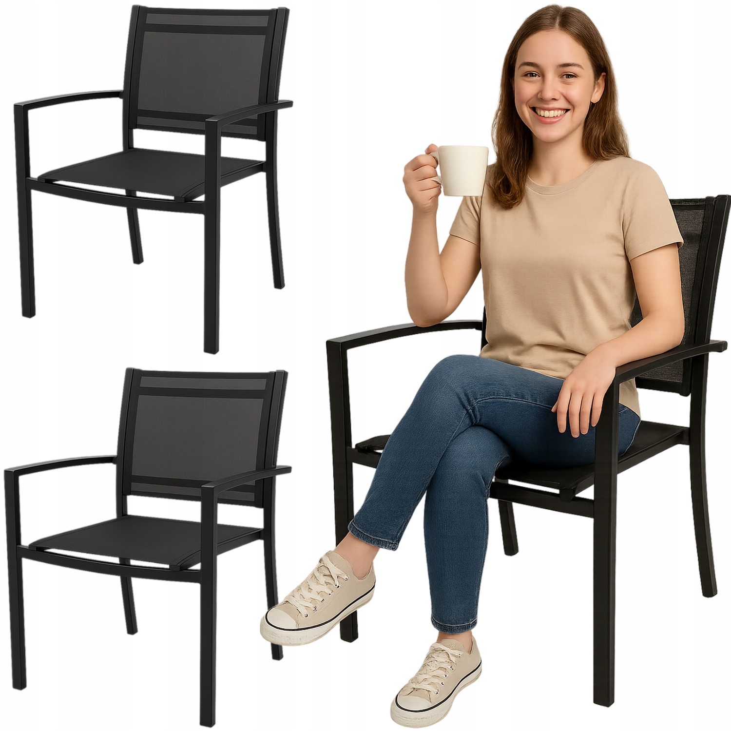 2 x Zahradní Křeslo balkon terasa komplet sada ocel moderní