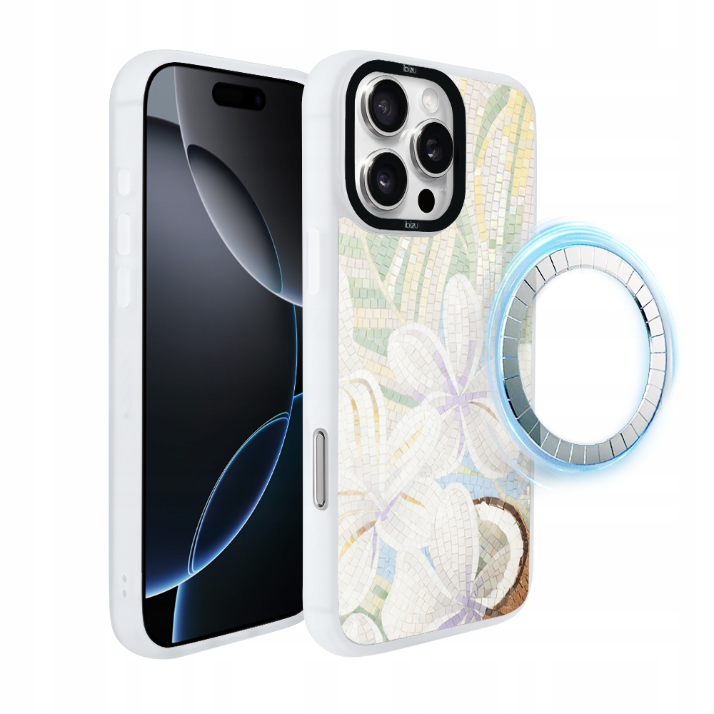 Pouzdro pro iPhone 16 Pro Ibizu DropGuard Matt s MagSafe, bílá lilie, bílá barva