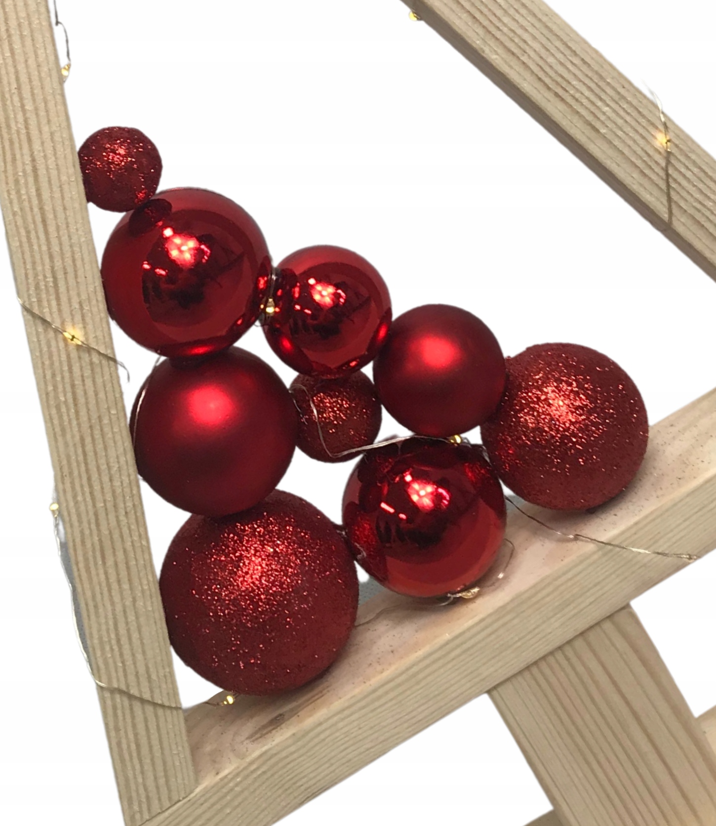 CHOINKA DREWNIANA Z BOMBKAMI OZDOBA STROIK + LED Stan opakowania oryginalne