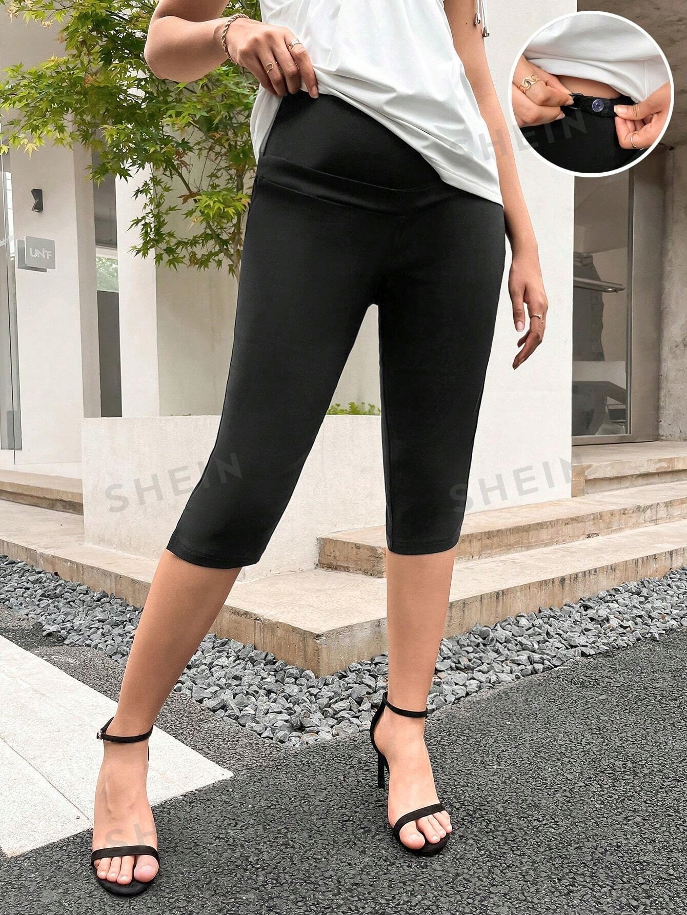 SPODNIE CIĄŻOWE CAPRI Z ELASTYCZNĄ TALIĄ CASUAL CZARNE SHEIN XXL Marka Shein