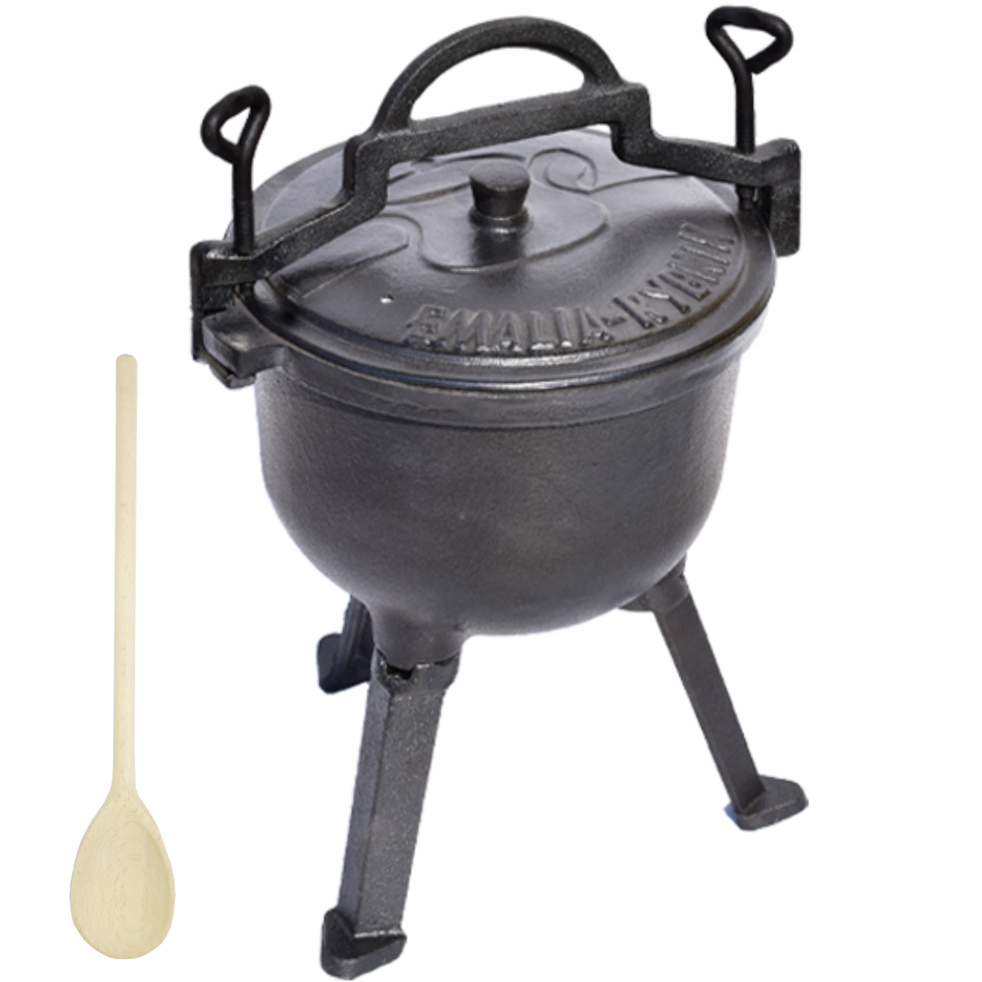 Kociołek Żeliwny Mysliwski Emalia Rybniki 8L Na Ognisko Stojący Łyżka