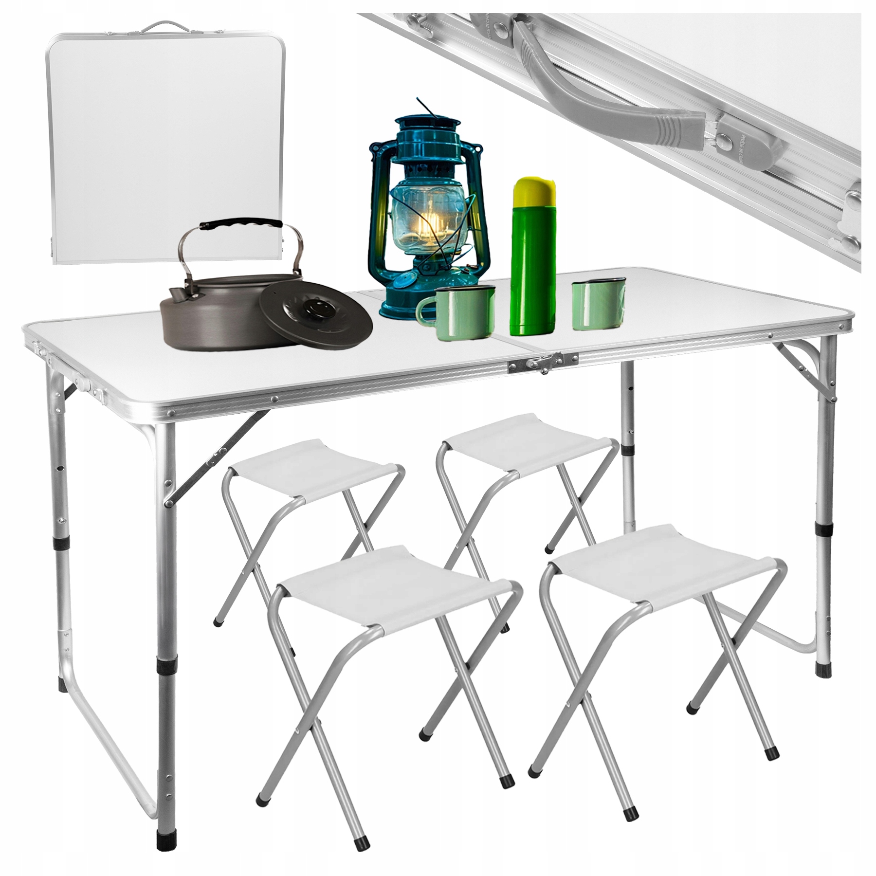 Turistický Skládací Kempingový Stolek Výškově Nastavitelný Kufr 4 Židličky