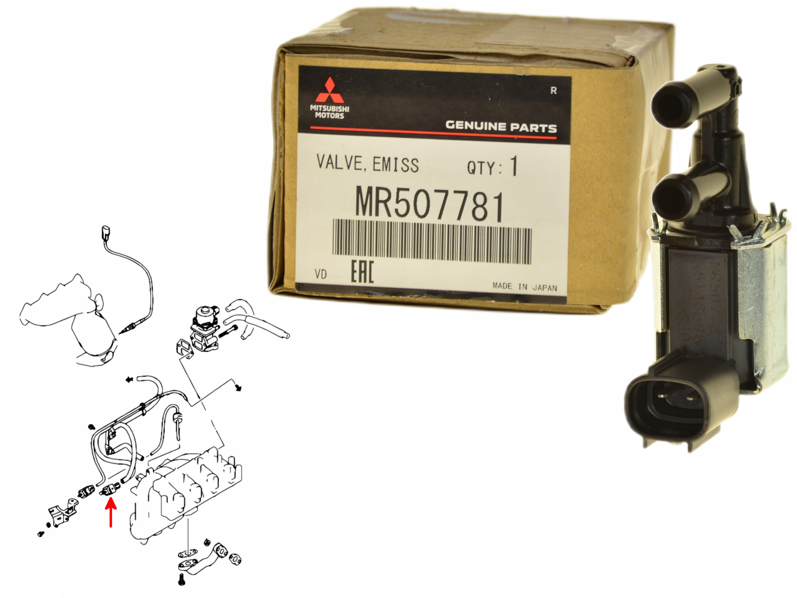Podtlakový Ventil Absorbéru Výparů Paliva MR507781 Oe Mitsubishi Asx Colt