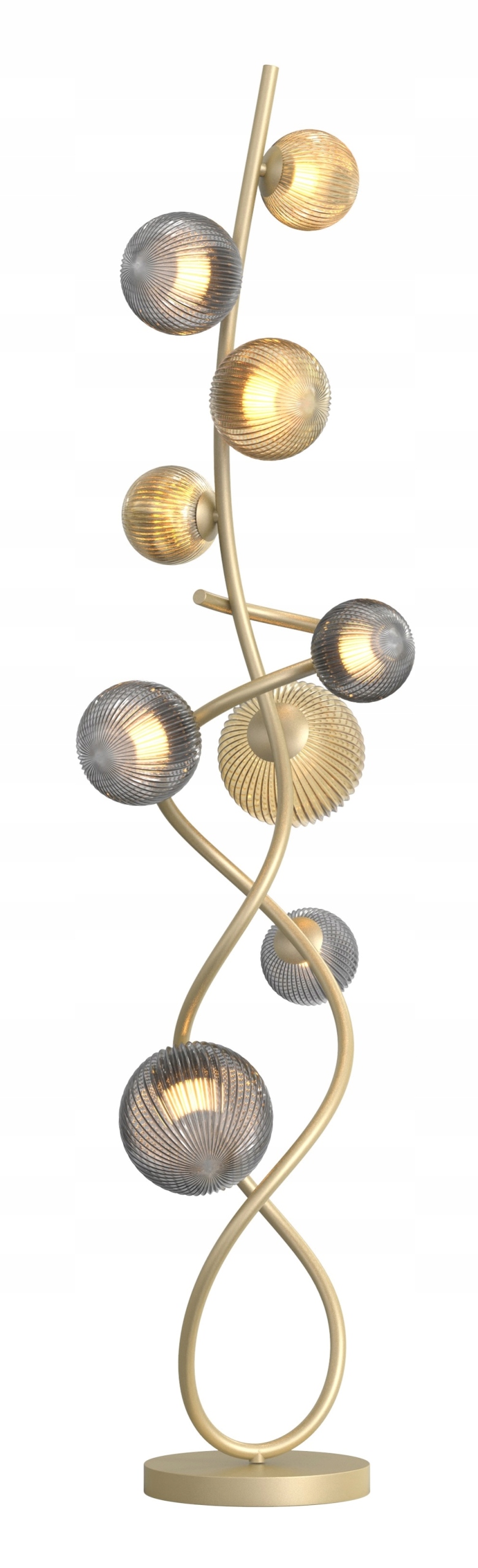 Zlatá podlahová lampa Malta 9 svetelných bodov Teplá Farba, sklenené tienidlá